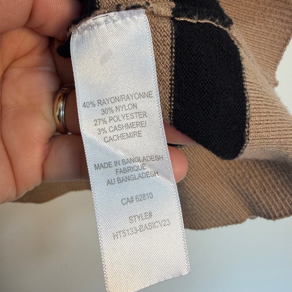 Ricki's V-Neck Striped Cashmere Blend Sweater Tan Black Women XXL Preppy - Picture 5 of 7